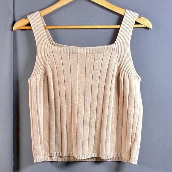 Ribbed Knit Cropped Sweater Tank Minimalist Clean Capsule Wardrobe SMALL MED - Picture 1 of 8